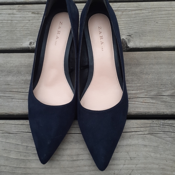 Zara dress shoes dark blue block heel size 40 - Picture 8 of 10